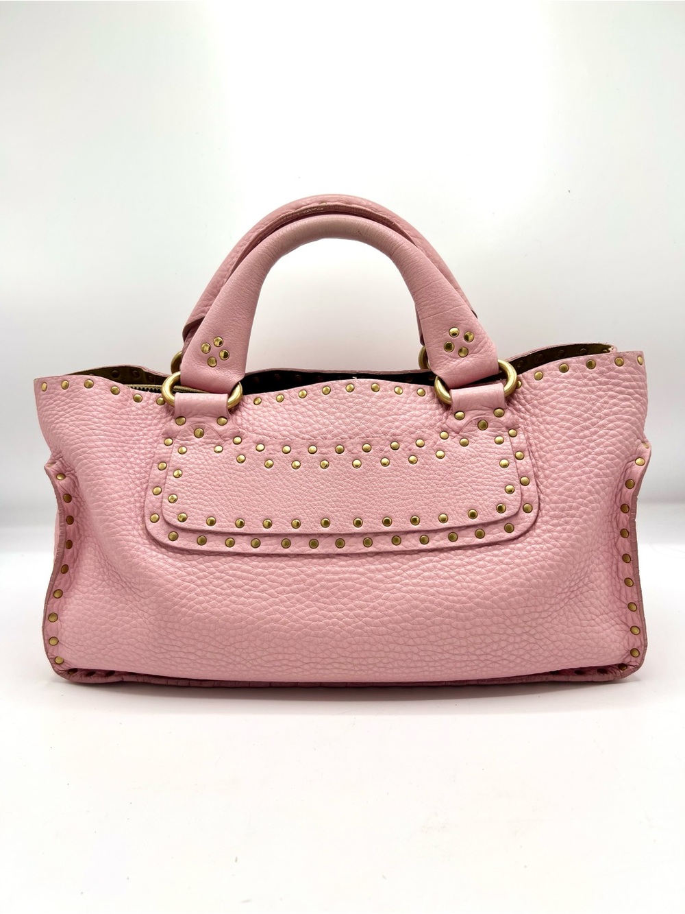 Authentic CELINE Pink Leather Boogie Tote Satchel Bag Grommet/studs Embellished